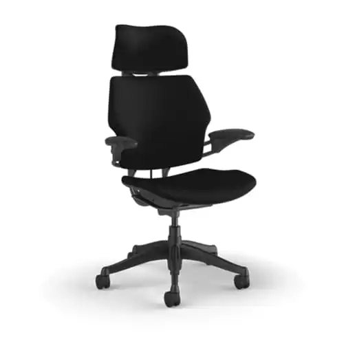 Humanscale Freedom Task Chair with Headrest | Graphite Frame, Corde 4 Black Fabric Seat | Height-Adjustable Duron Arms | Standard Foam Seat, Hard Casters, and 5" Cylinder