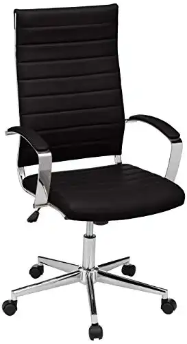 Amazon Basics High-Back Executive Swivel Office Desk Chair with Ribbed Puresoft Upholstery, Lumbar Support, Modern Style, 23.9"D x 24.69"W x 41.5"H, Black