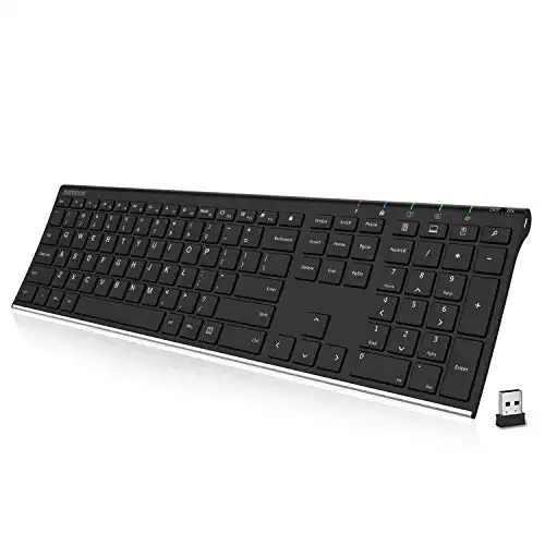 Arteck 2.4G Wireless Keyboard Stainless Steel Ultra Slim Full Size Keyboard