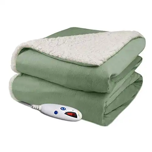 Biddeford Blankets Velour Sherpa Electric Heated Blanket with Digital Controller, Throw, Sage