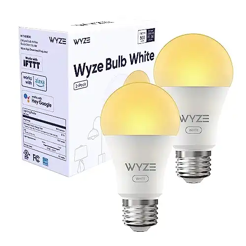 Wyze Bulb White, 800 Lumen, 90+CRI WiFi Tunable-White A19 Smart Light Bulb