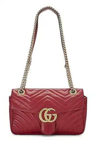 Gucci, Pre-Loved Red Matelassé Leather Marmont Shoulder Bag
